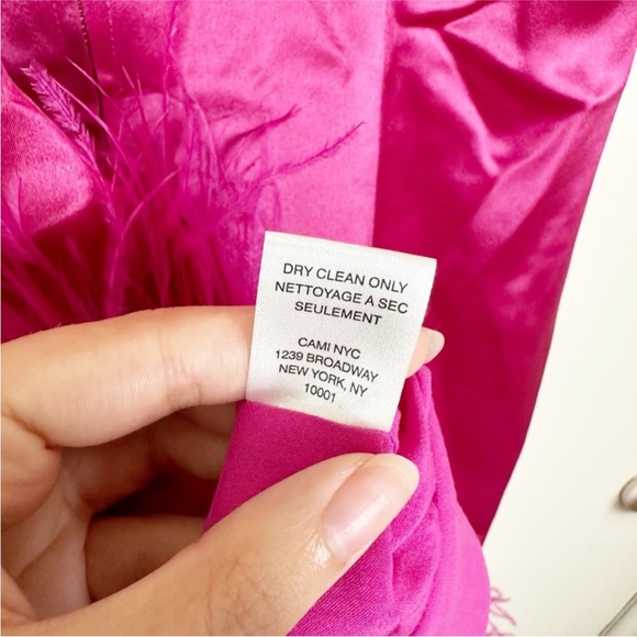 New Cami NYC Roxanne Feather Mini Dress Magnolia Hot Pink Satin 2 - Picture 9 of 12